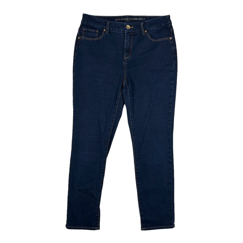 Chicos Size 0 US 4 So Slimming Girlfriend Ankle Jeans Dark Wash Cotton Stretch